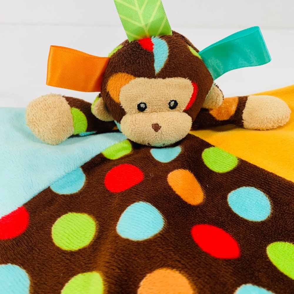 Mary Meyer Monkey Lovey Taggies Dazzle Dots Security Blanket Satin Lined 13.5" - Picture 3 of 12